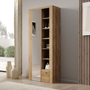Meubella - Schoenenkast Linford - Eiken - 80 cm - Met spiegel