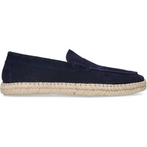 Manfield - Heren - Blauwe suède loafers met touwzool - Maat 40