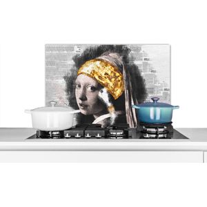 Spatscherm keuken 60x40 cm - Kookplaat achterwand Meisje met de parel - Vermeer - Collage - Muurbeschermer - Spatwand fornuis - Hoogwaardig aluminium