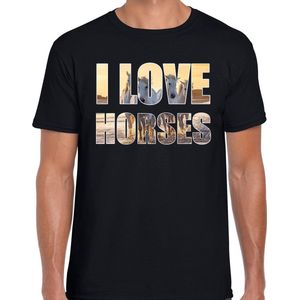 I love horses / paarden t-shirt zwart heren - paarden / dieren  t-shirt / kleding - cadeau t-shirt / paarden shirts L