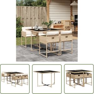 The Living Store Tuinset PE-Rattan Beige - Inklapbare Stoelen - Dik Gevoerde Kussens