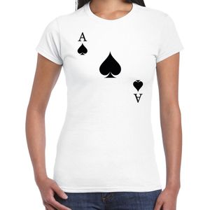 Bellatio Decorations casino thema verkleed t-shirt dames - schoppen aas - wit - poker t-shirt XXL