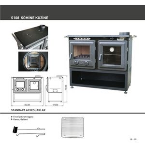 S108 Sabah Luxe Open Haard Kachel + Oven Met Thermometer – Gietijzer – Houtkachels- Houthaarden -Mat Zwart – 10 KW- Buiten Stalen Open Haard – Inclusief Ovengrill, Haak en Schraper