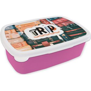 Broodtrommel Roze - Lunchbox - Brooddoos - Koffers - Zomer - Quotes - 18x12x6 cm - Kinderen - Meisje