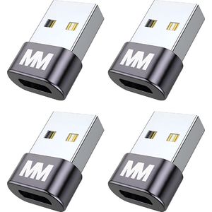 MMOBIEL USB naar USB-C Adapter - USB-A Mannelijk naar USB-C Vrouwelijk - 4 Pack - Type-C naar USB-A Converter Geschikt voor iPhone 15/14/13/12 Pro Max, iPad Air, AirPods, Samsung Galaxy S24/S23/S22