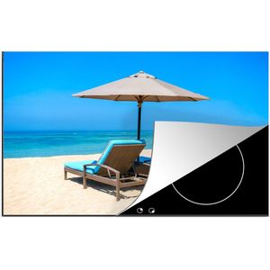 KitchenYeah® Inductie beschermer 80x52 cm - Strandstoel - Parasol - Zomer - Zee - Kookplaataccessoires - Afdekplaat voor kookplaat - Inductiebeschermer - Inductiemat - Inductieplaat mat