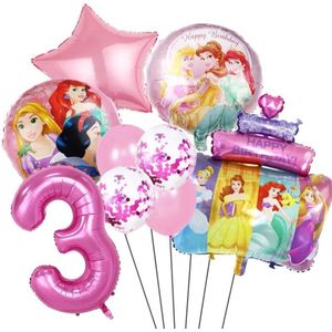 Prinsessen Verjaardag Versiering - Leeftijd: 3 Jaar - Prinsesjes Thema - Kinderverjaardag / Kinderfeestje - Roze Ballonnen - Feestversiering Prinsessen Thema - Prinses Ballonnen - Pink Balloons Princess - Meisje Verjaardag Versiering - Drie Jaar