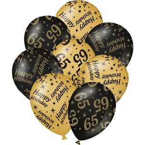 Verjaardag ballonnen - 65 jaar en happy birthday 12x stuks zwart/goud