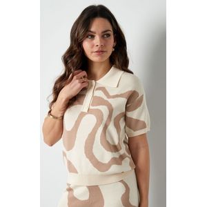 Top organische strepen print - polo - dames - gebreid - nieuwe collectie - lente/zomer - beige - maat S