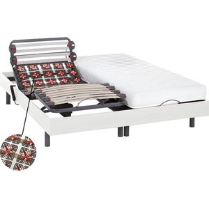 DREAMEA Elektrisch bed – bedbodem en matras – lattenbodem en contactplaatjes - PANDORA II van DREAMEA - Motor OKIN - wit - 2x80x200 cm L 200 cm x H 35 cm x D 160 cm