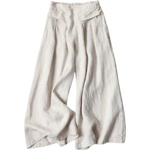 Nivard Linnen Broek Dames - Zomerbroek - Volwassenen - Lange Broek - Pantalon - Strandbroek - Zomer - Ibiza Stijl - Beige - Maat S