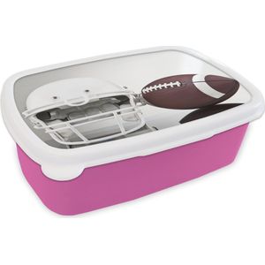 Broodtrommel Roze - Lunchbox - Brooddoos - American Football uitrusting in een studio - 18x12x6 cm - Kinderen - Meisje