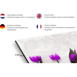 Spatscherm Keuken - Kookplaat Achterwand - Spatwand Fornuis - 120x80 cm - Bloemen - Tulpen - Paars - Aluminium - Wanddecoratie - Muurbeschermer - Hittebestendig