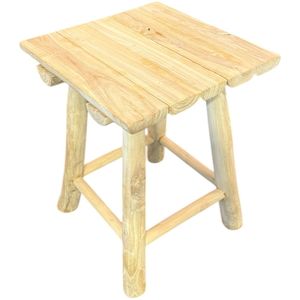 TeakOne - Kruk - Teak kruk - Houten Kruk - Zit Kruk - tuinkruk - Keukenkruk - Staander - Planten Staander - Bijzet tafeltje - Massief Hout - Bohemian Style - ibiza