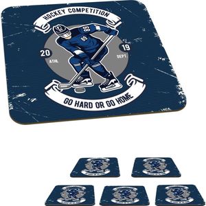 Onderzetters voor glazen - IJshockey - Vintage - Puck - 10x10 cm - Glasonderzetters - 6 stuks