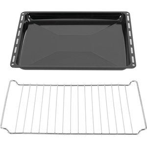 Geëmailleerde koekenpan en verchroomd ovenrek set - krasbestendig en roestvrij - 422 x 375 x 30 mm bakrooster