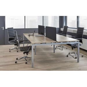 Hoogte verstelbare Bench werkplek Kubus breed 280CM bladkleur Antraciet eiken framekleur Zwart (RAL9005) aantal werkplekken 4