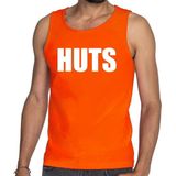 HUTS tekst tanktop / mouwloos shirt oranje heren - heren shirt HUTS XL