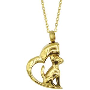 Ketting met Ashanger Hond in Hart - Premium Staal met Gouden coating - Lengte 45 cm