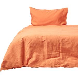 Homescapes linnen beddengoed 230 x 220 cm - oranje, voorgewassen