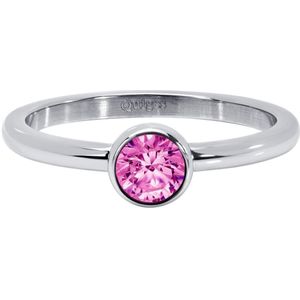 Quiges Stapelring Dames - Vulring - RVS Zilverkleurig met Zirkonia Roze - Maat 21 - Hoogte 2mm