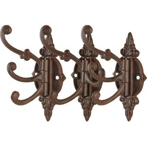 Best for Boots Wandplaat - 5x - met 3 haken - 23 cm - gietijzer - wand kapstok - Gietijzeren kapstokhaken/wandhaken