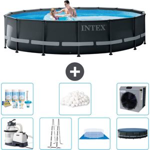 Intex Rond Ultra XTR Frame Zwembad - 488 x 122 cm - Inclusief Pomp - Ladder - Grondzeil - Afdekzeil Onderhoudspakket - Filterbollen - Warmtepomp