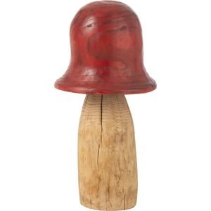 J-Line decoratie Paddenstoel stolp - hout - rood/naturel - large