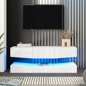 Sweiko TV-bord, Witte Hoogglans, Hangende tv-standaard, met LED-verlichting, TV-kast aan de muur gemonteerd, drijvende tv-standaard, entertainment media console, woonkamer, thuiskantoor centrum