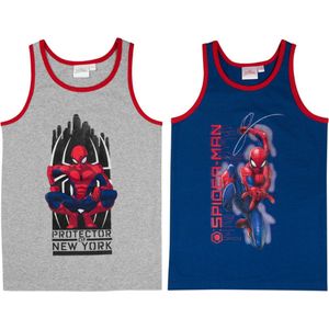 2 pack Jongens onderhemden - Spider-Man - Grijs/Blauw - Maat 134-140