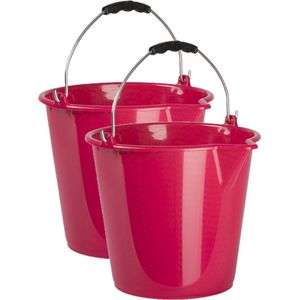 2x stuks huishoud schoonmaak emmers kunststof roze 9 liter inhoud 30 x 26 cm - Met metalen hengsel en schenktuit
