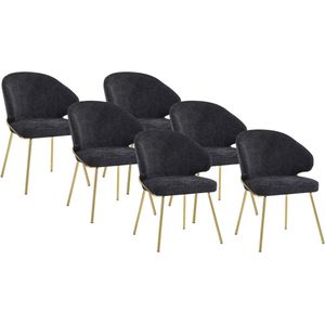 PASCAL MORABITO Set van 6 stoelen van stof en goudkleurig metaal - Zwart - LUXIVA van Pascal Morabito L 60 cm x H 85 cm x D 62 cm