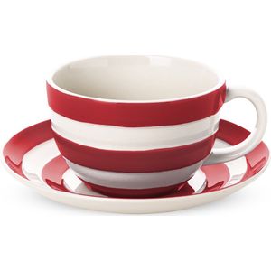 Cornishware Red kop en schotel Rood Wit Gestreepte Kop en Schotel Vaatwasserbestendig