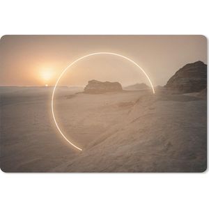 Bureau mat - Neon cirkel op rotsachtig landschap - 60x40