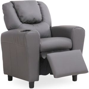 Relaxfauteuil Kids Grijs - Kunstleer - Zithoogte 36 cm - Zitdiepte 30 cm