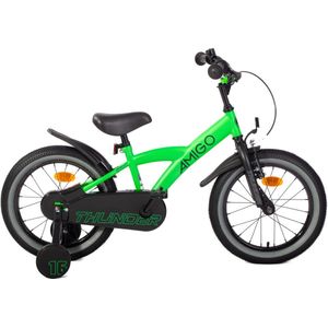 AMIGO Thunder Jongensfiets 16 Inch - Kinderfiets voor 4 tot 6 Jaar - 100-115 cm - Met Zijwieltjes - Groen/Zwart