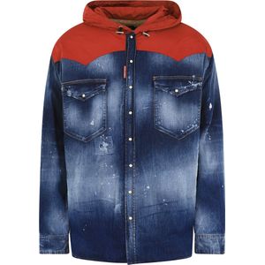 Dsquared2 - Heren Denim Hooded Jack Blauw/Rood - Maat M