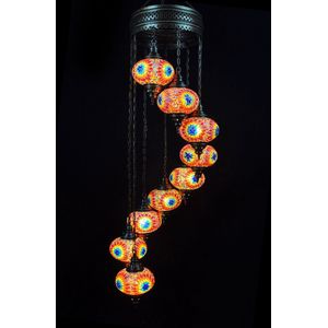 Turkse Lamp - Hanglamp - Mozaïek Lamp - Marokkaanse Lamp - Oosters Lamp - ZENIQUE - Authentiek - Handgemaakt - Kroonluchter - Multicolour ster - 9 bollen