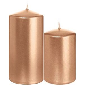Trend Candles - Cilinder Stompkaarsen set 8x stuks rose goud 8 en 12cm