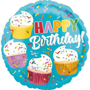 AMSCAN - Aluminium happy birthday cupcakes ballon - Decoratie > Ballonnen