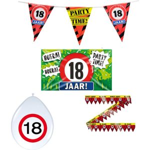 18 jaar verjaardag versiering pakket verkeersbord incl. Gevelvlag | 18 jaar versiering | 18 jaar feestje