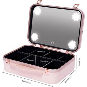 Gran VidaÂ® - Make-Up Organizer - Inclusief LED Verlichting - Cosmetische Koffer - Draagbaar - Roze - 34 x 24 x 12 cm