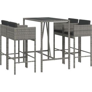 vidaXL - 5-delige - Tuinbarset - met - kussens - poly - rattan - grijs