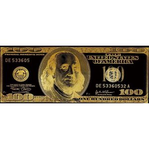 Fine Asianliving Pop Art Dollar Biljet Zwart Goud Digitale Print 150x60cm