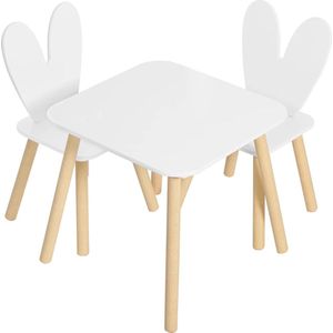 ZCNR® - Kindertafel Met 2 Stoelen - Eethoek Set - Wolk Rugleuning - Massief Hout - Wit