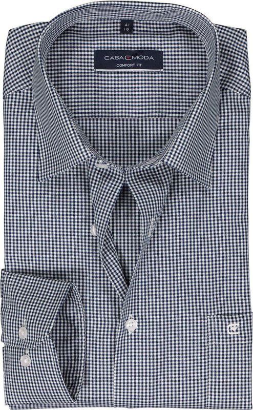 CASA MODA comfort fit overhemd - twill - blauw met wit geruit - Strijkvriendelijk - Boordmaat: 42