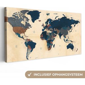 Canvas kinderen - Schilderij voor kinderen - Wereldkaart - Vintage - Wereld - Muurdecoratie - Decoratie voor kinderkamers - 80x40 cm - Jongens decoratie