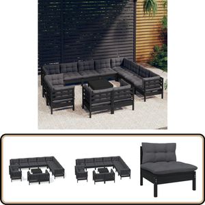 vidaXL Loungeset 13-delig - Grenenhout - Zwart Loungeset - Tuinset - Houten Lounge Set - Loungestoel - Buitendecor