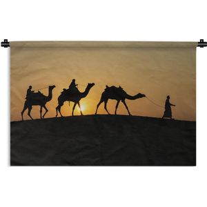 Wandkleed Kameel - Silhouet van kamelen in India Wandkleed katoen 90x60 cm - Wandtapijt met foto