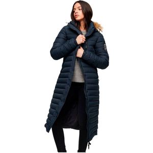 Superdry Fuji Hooded Longline Puffer Dames Jas - Nordic Chrome Navy - Maat M